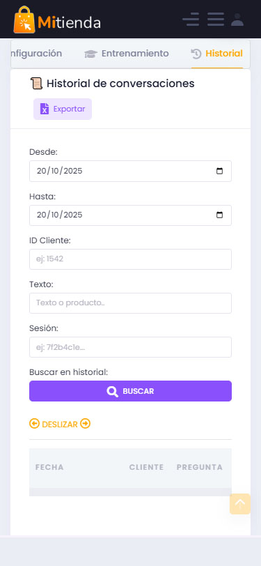 Historial y métricas del Vendedor Digital